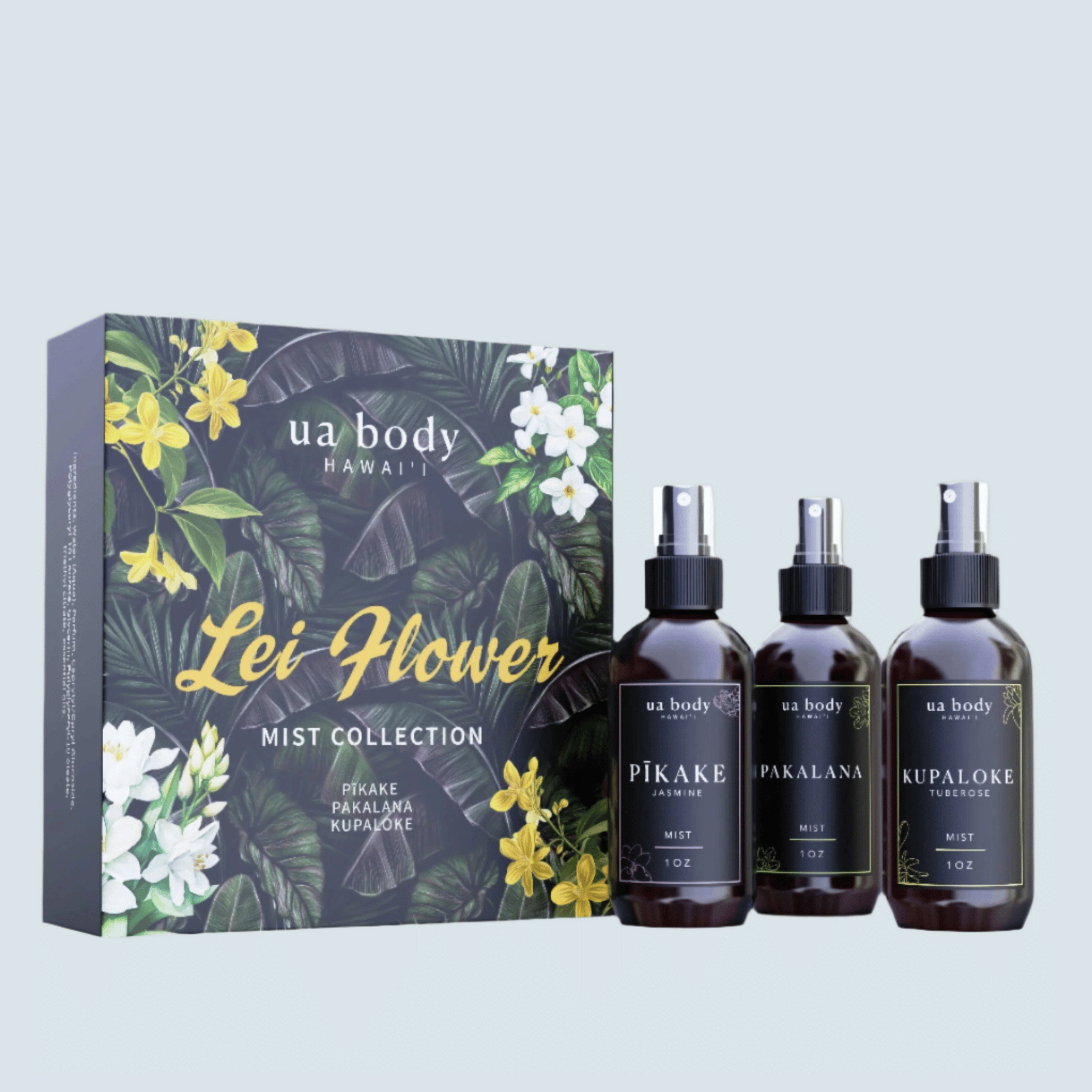 Hawaiian Flower Body Mist Set in front of blue background