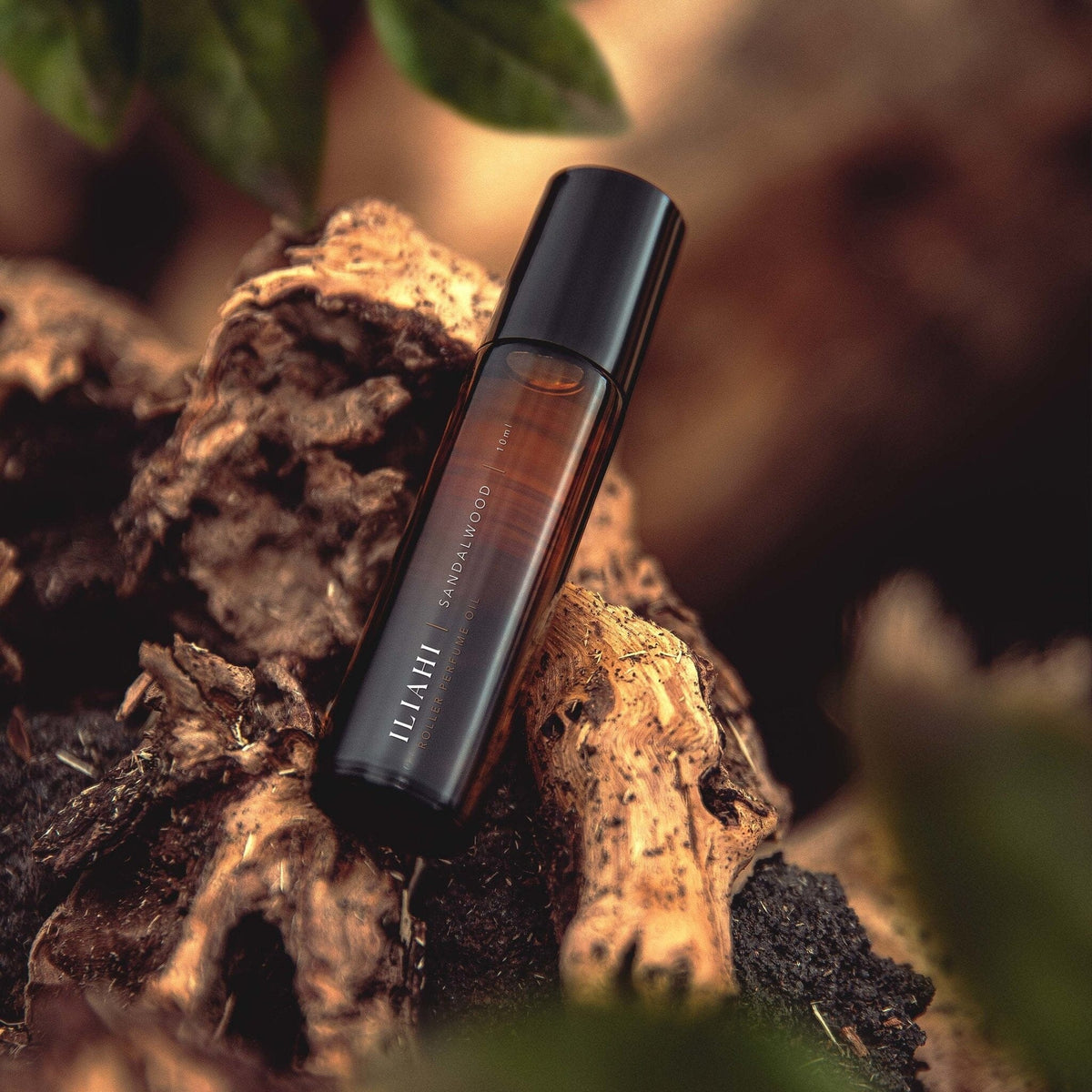 Iliahi Sandalwood Roller Perfume laying on rock for photoshoot
